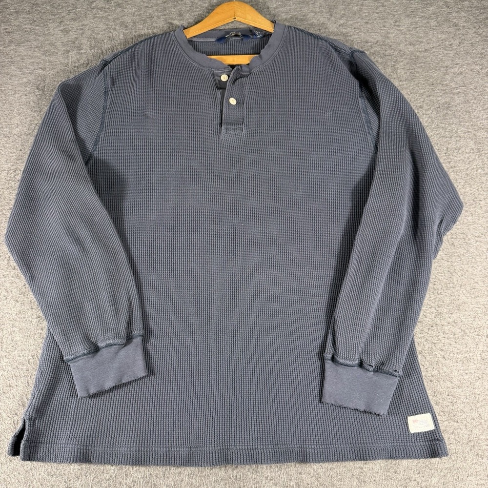 American Eagle Shirt Mens XL Navy Thermal Henley Waffle Knit Performance Grunge